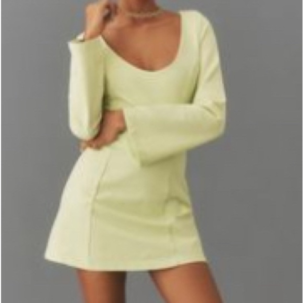Anthropologie Chartreuse Fitted long Sleeve Mini Dress